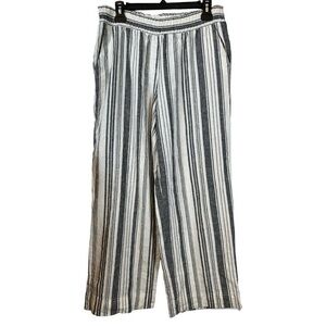 Women's Land 'N Sea White Gray Stripe Crop Pants Wide Leg Size Large EUC #1399